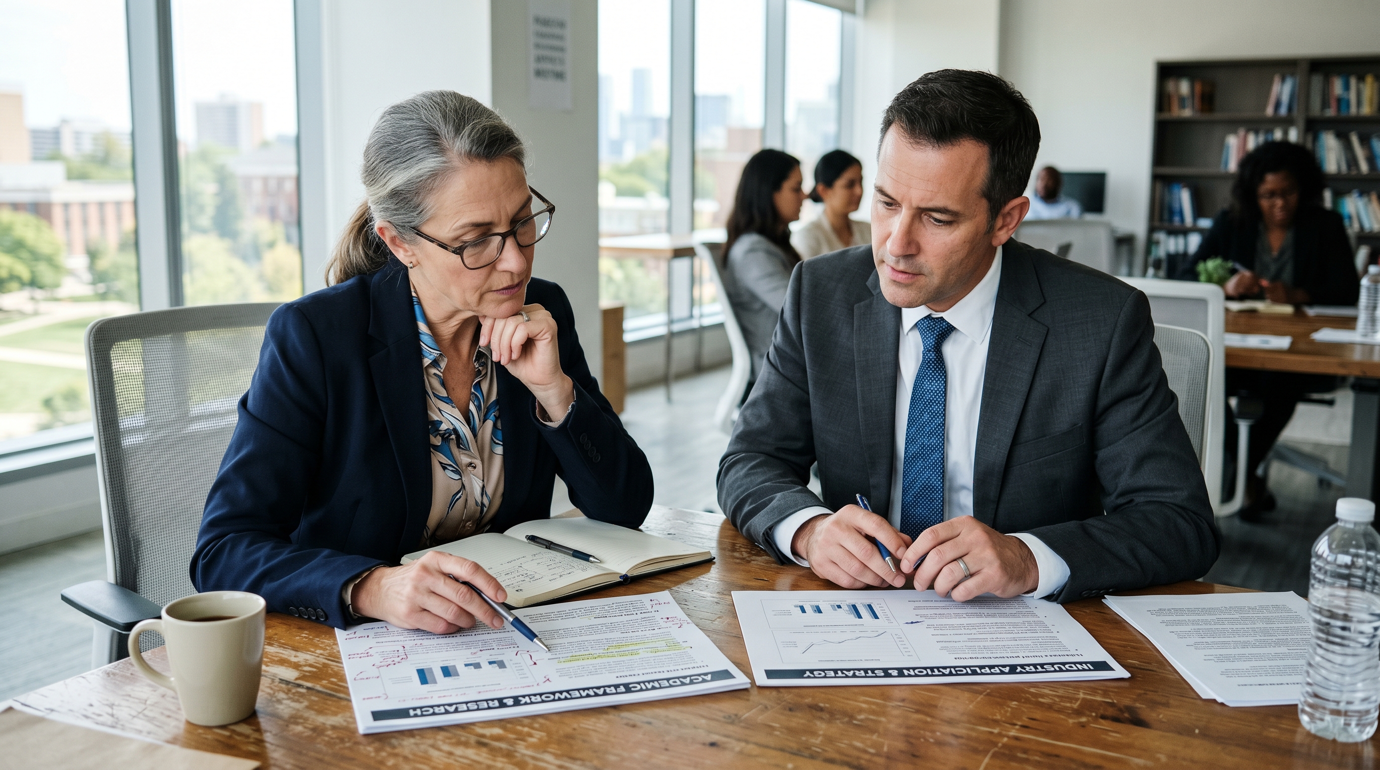 Professor handing a signed academic recommendation letter to a former student in an office