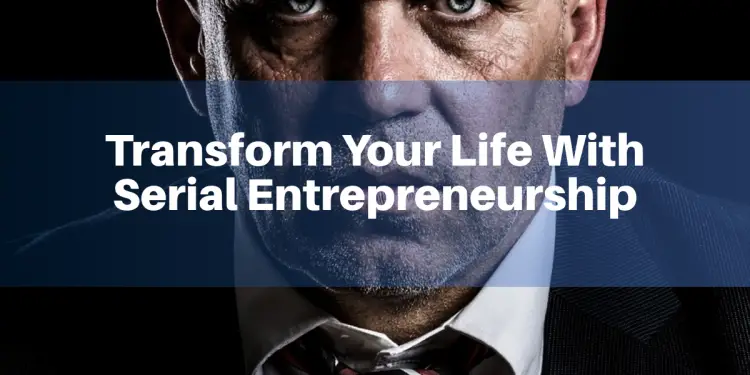 A picture containing text - transform your life with serial entrepreneurship, wearing, head covering, close