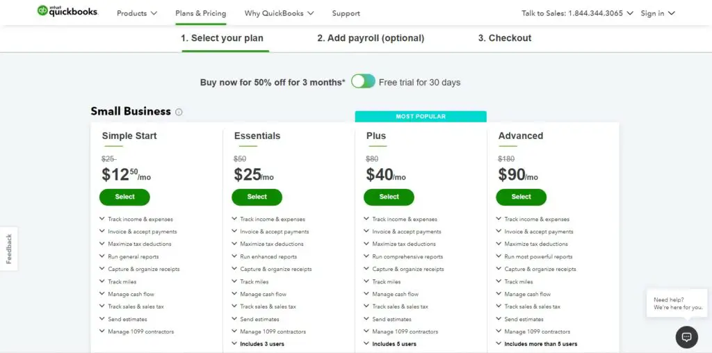 QuickBooks Online Software Plans & Pricing