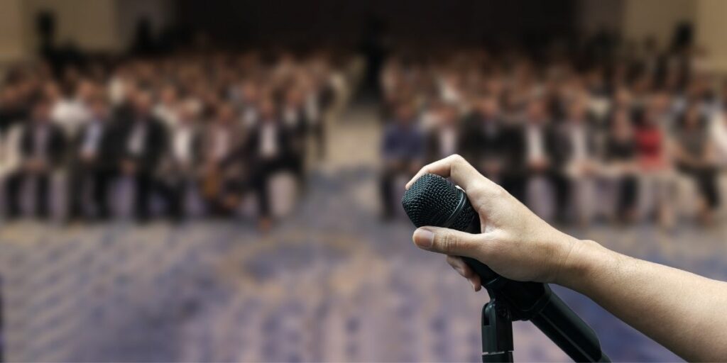 prepare microphone ready to speak in seminar event in meeting 