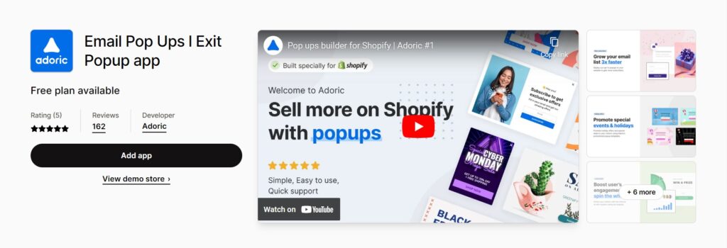 Best Shopify App for Popups - Adoric