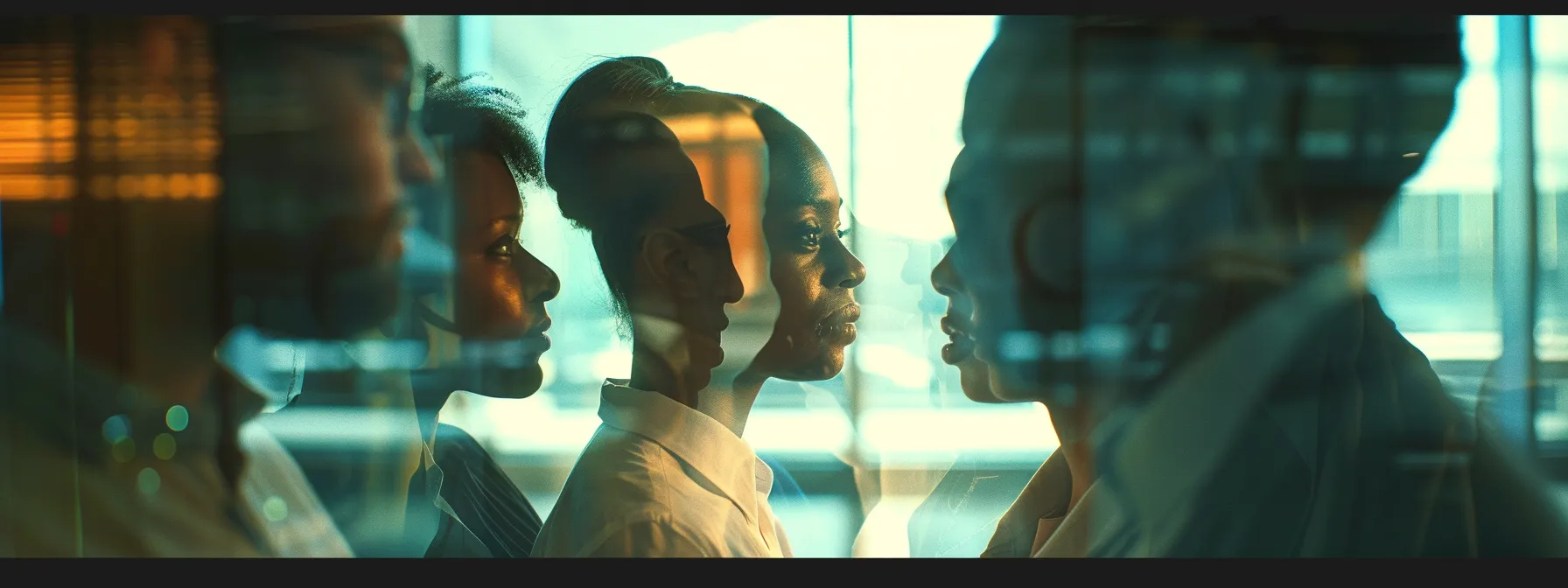 a group of diverse individuals gathered around a transparent glass board, engaged in open and honest communication, portraying trust and collaboration.