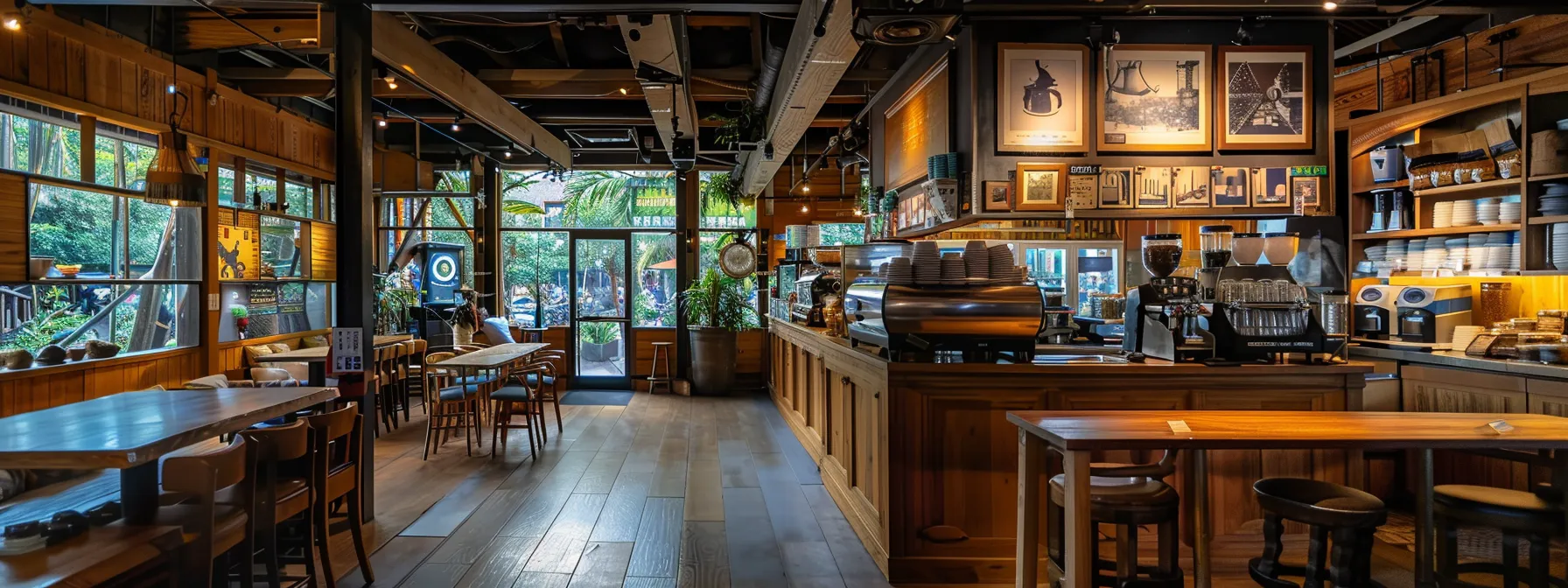 a cozy coffee shop showcasing vibrant and ethically sourced beans from local roasters certified by the rainforest alliance, highlighting the connection between quality and sustainability.