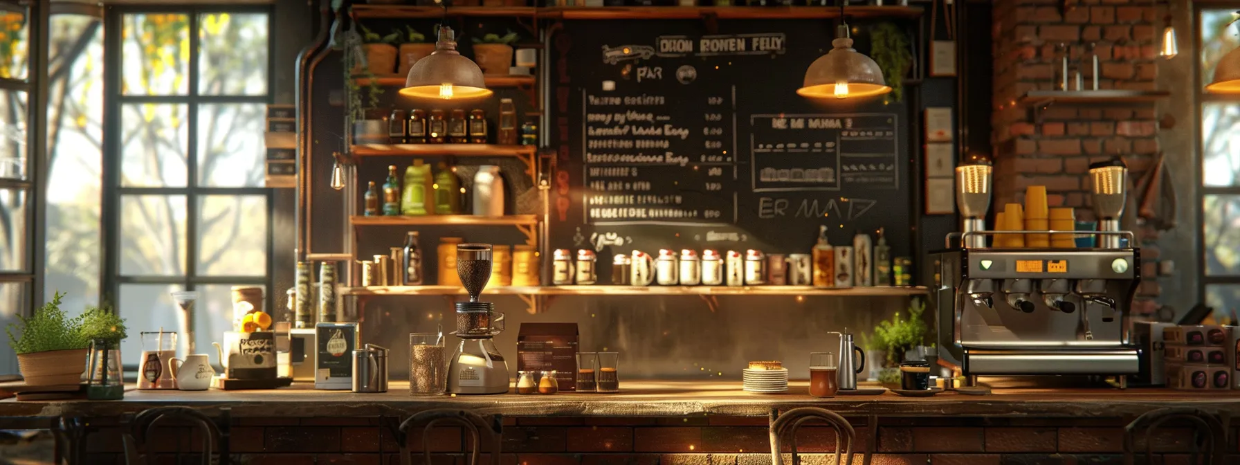 a rustic coffee shop showcasing a chalkboard menu filled with exotic coconut-infused latte offerings, contrasting with a modern chain store displaying a limited selection of standard drinks.