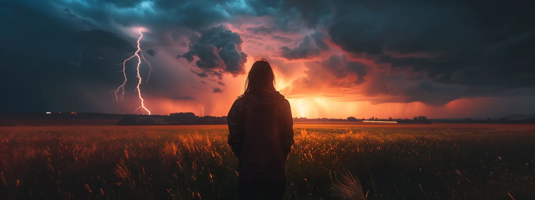 a person calmly facing a fiery storm, symbolizing the challenge of managing anger in difficult conversations.