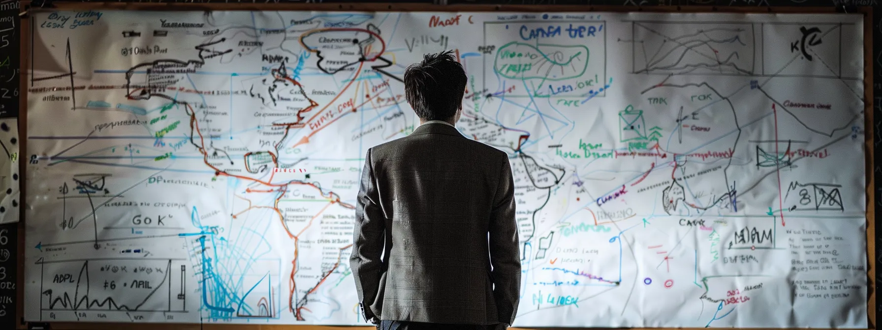 a leader standing at a whiteboard, mapping out different crisis scenarios with colorful markers and intense focus.