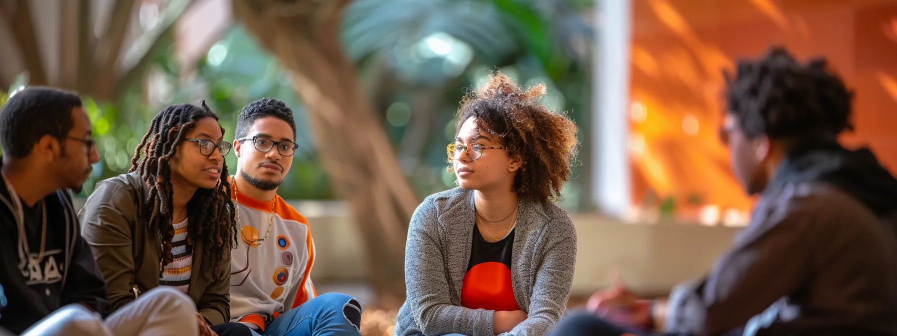 a group of diverse students engaged in a mediation session, showcasing empathy and active listening skills.