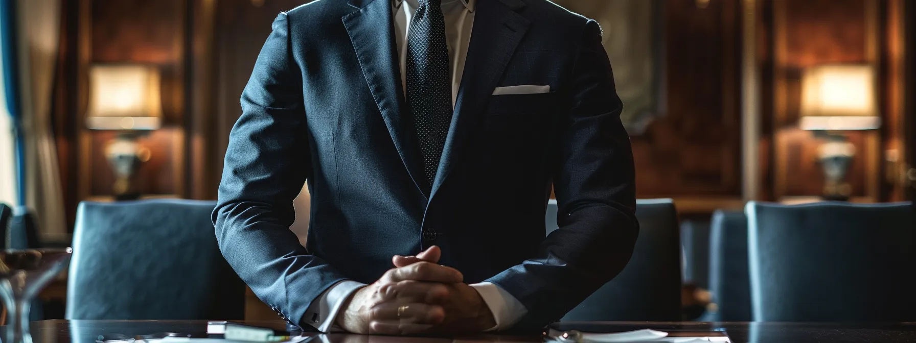 a professional in a sharp suit confidently mediating a tense negotiation in a boardroom setting.