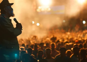 a charismatic fidel castro delivering a fiery speech to a crowd of passionate revolutionaries in havana.