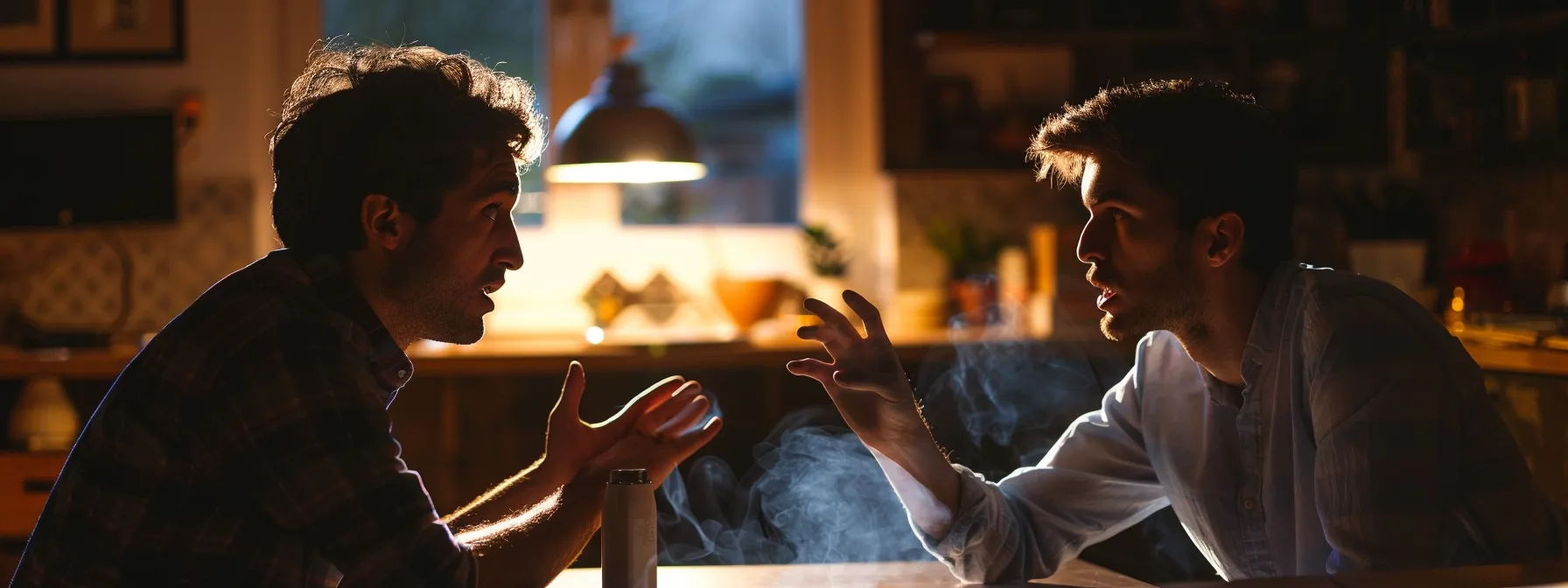 a tense, heated argument between two individuals in a dimly lit room, reflecting the negative impact of unresolved conflicts on relationships.