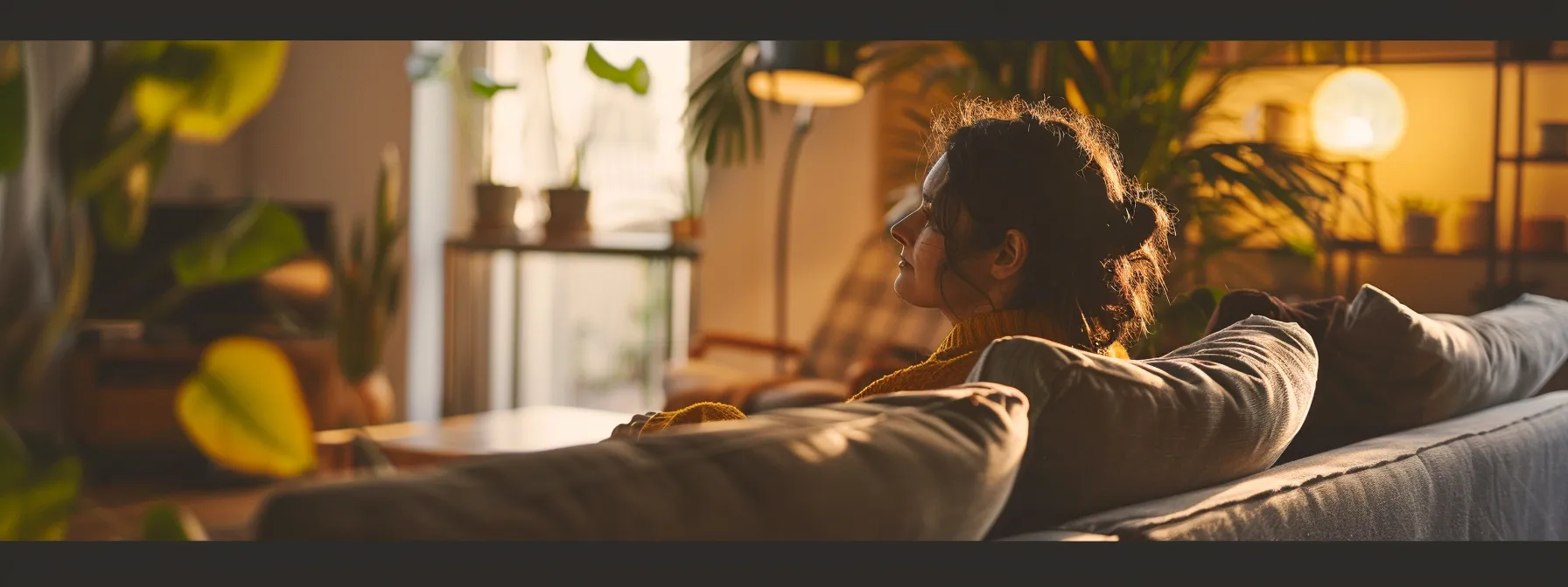 a person nodding attentively while making eye contact with a speaker, demonstrating reflective listening in a cozy living room setting.