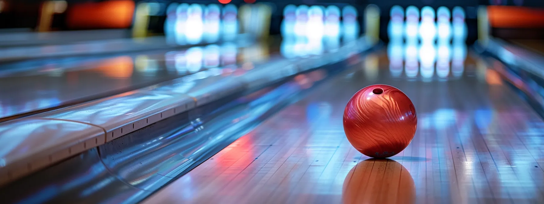 a modern, energy-efficient bowling alley with led lighting, recycled materials, and eco-friendly practices creating a vibrant and sustainable atmosphere.