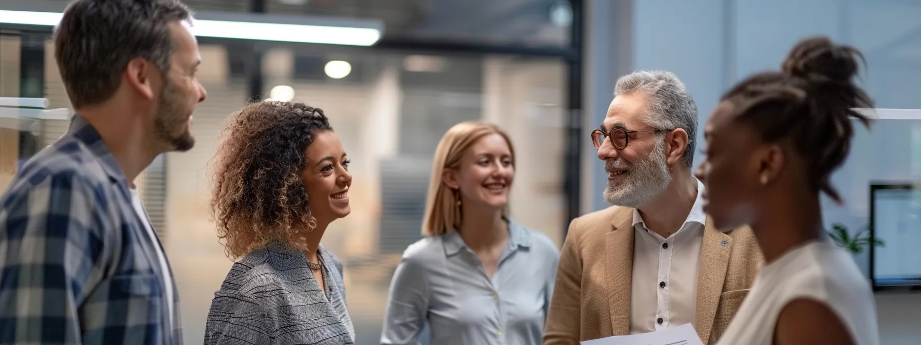 a diverse team of professionals standing in a circle, united and focused, exemplifying mutual respect and shared purpose.