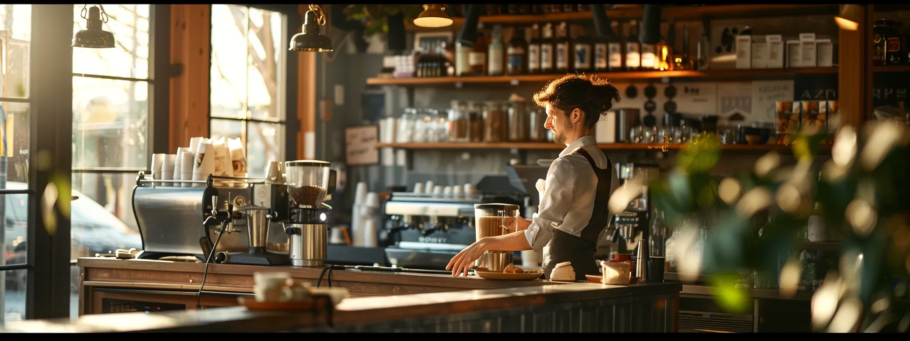 a barista at a local coffee shop engaging in a friendly conversation with a regular customer, creating a warm and personal atmosphere.