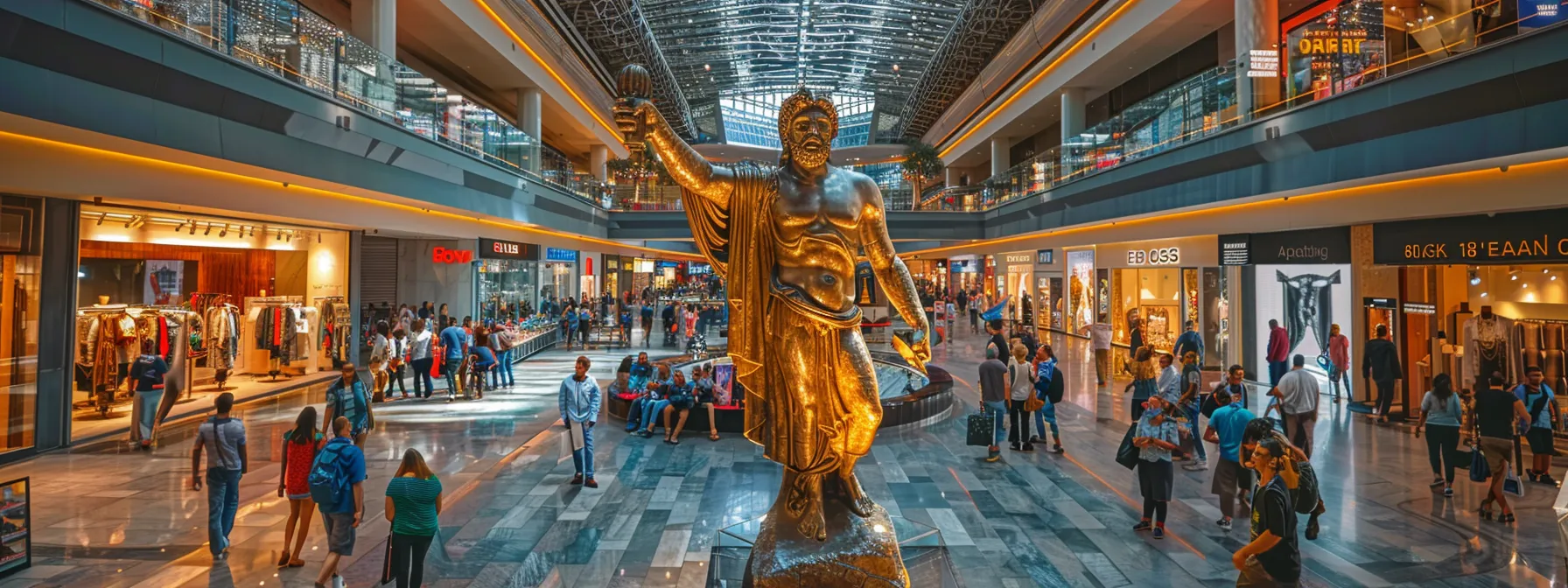 a majestic statue of alexander the great overlooks a bustling global marketplace, symbolizing his enduring legacy on trade and economic dynamics.