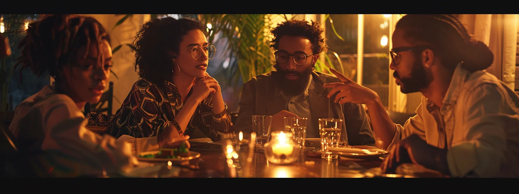 a group of diverse individuals engaged in an animated discussion, attentively listening and exchanging ideas around a table.