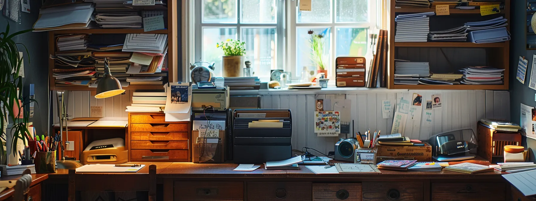 a cluttered desk with stacks of folders and overflowing inbox, illustrating the importance of email and memo retention in the workplace.