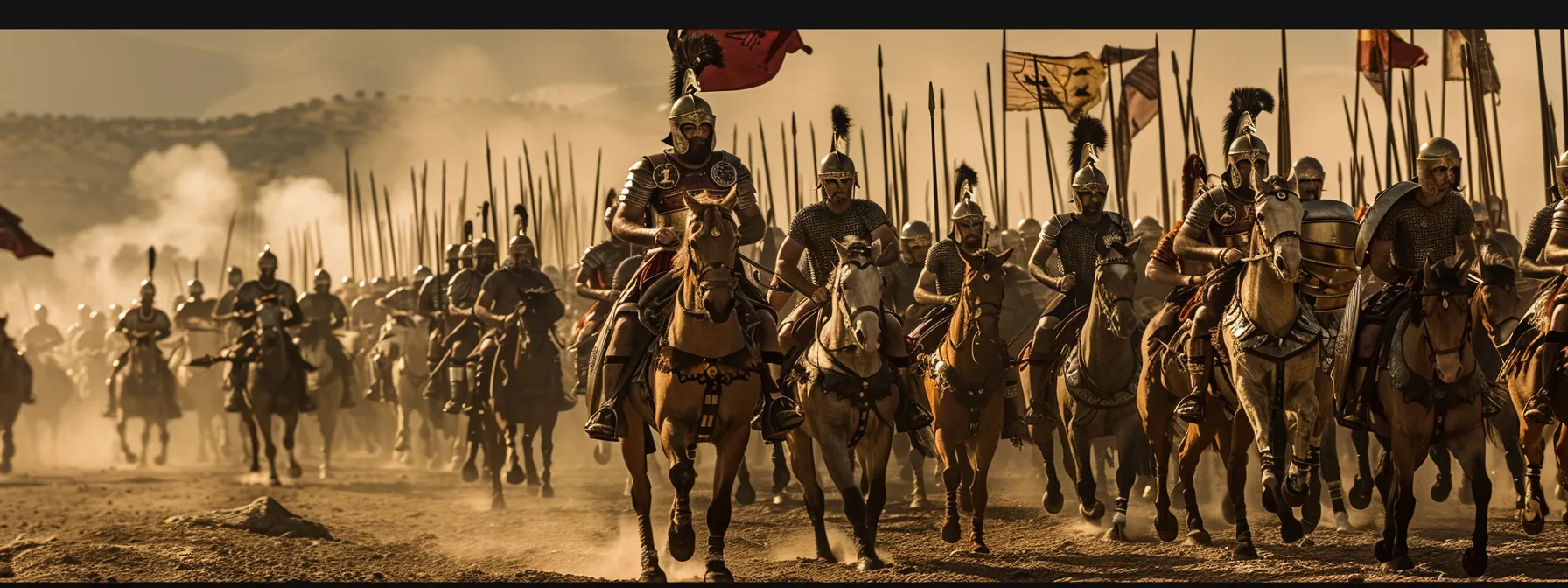 a powerful image of alexander the great leading his troops into battle, exuding courage and determination as they follow him with unwavering loyalty.