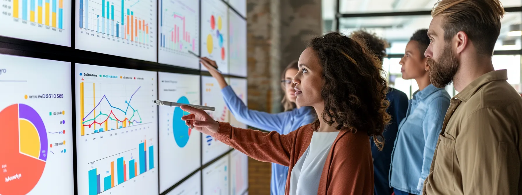 a photo of a diverse group of professionals collaborating around a whiteboard filled with colorful charts and graphs, showcasing successful strategies for project delivery leadership.